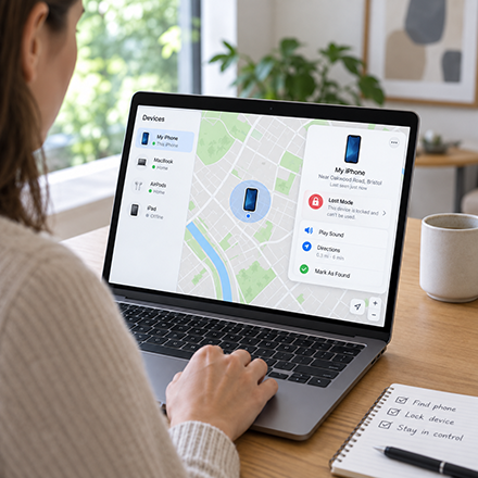 Using a laptop to locate and remotely lock a missing mobile phone