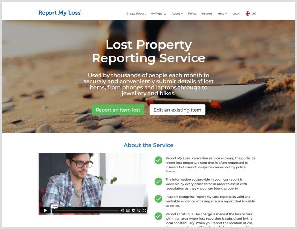 Report My Loss website