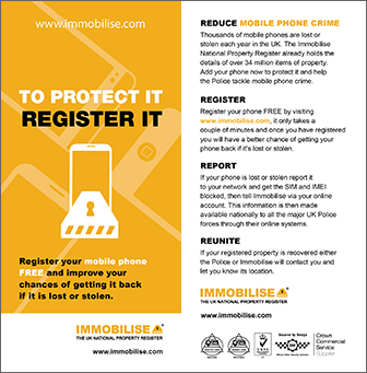 Mobile Phone Specific Immobilise Registration Leaflet image