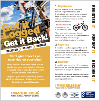 Bicycle Specific Immobilise Registration Leaflet image